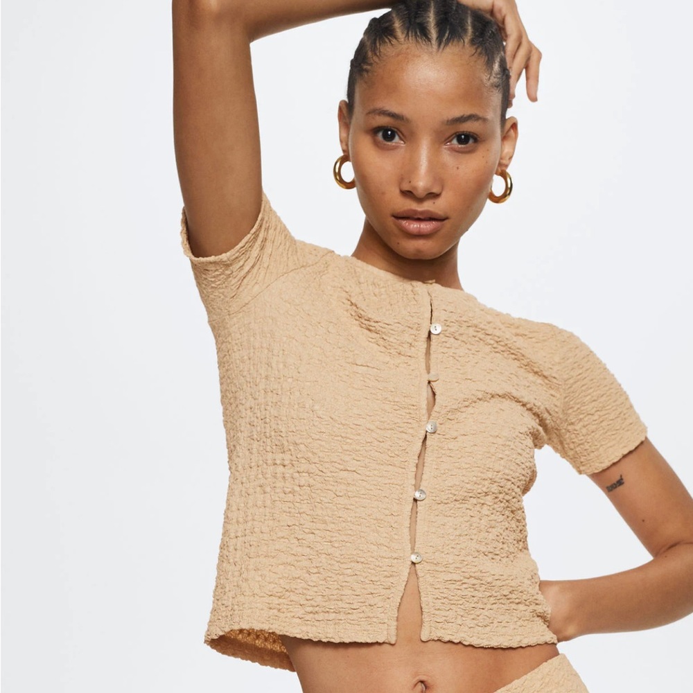 NWOT Beige Mango Textured Tshirt with Buttons